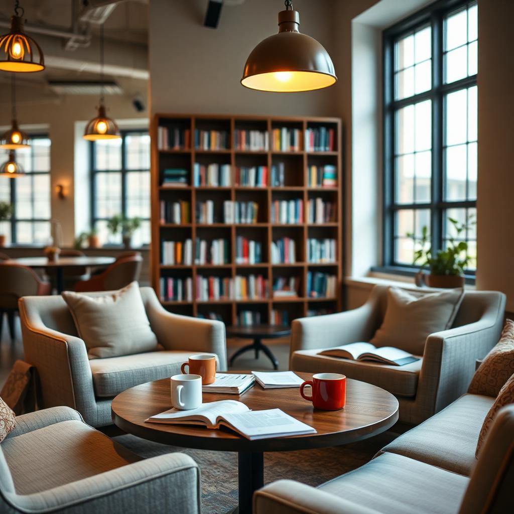 An airport lounge for practising travel English.