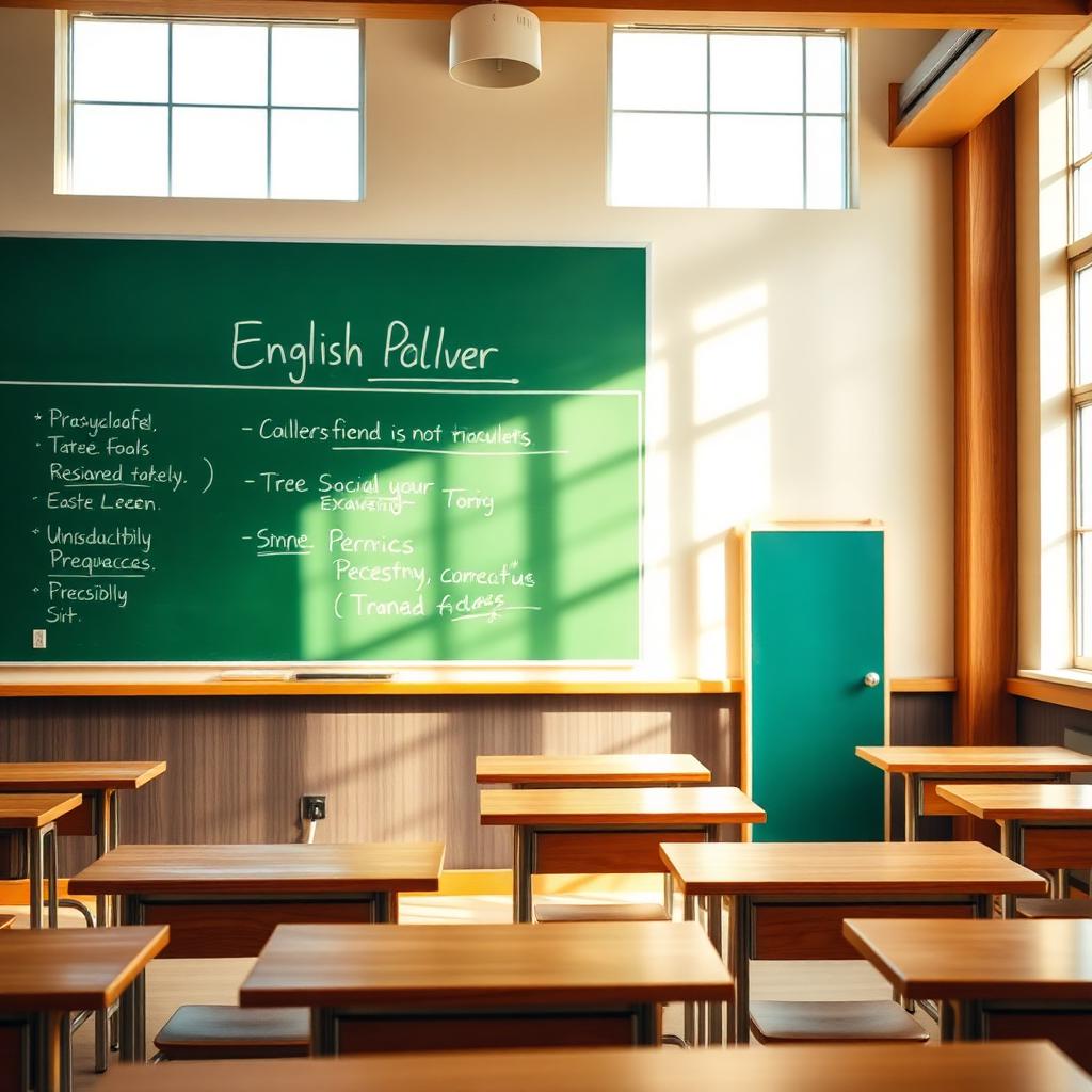 A warm virtual English classroom ready for a beginner lesson.